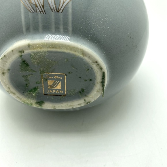 Vintage Japanese Fine China Porcelain Vase Gray with Hand Painted Flowers - Picture 2 of 5